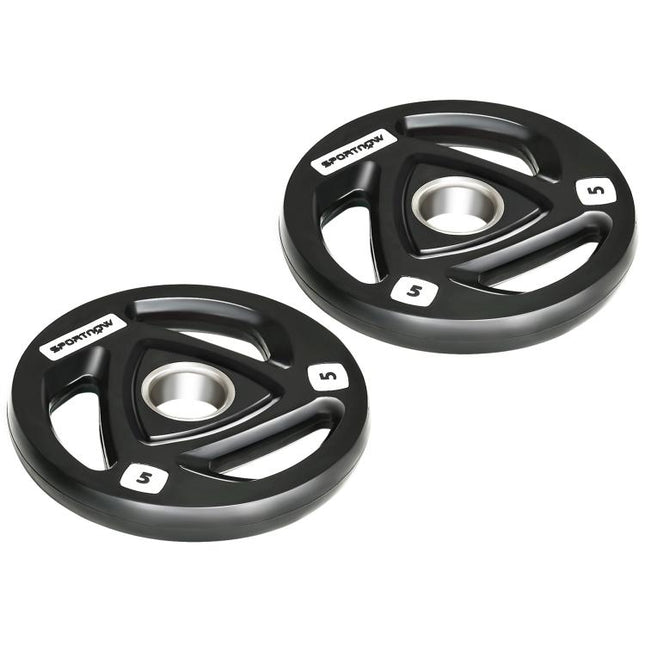 Two 5kg Olympic Weight Plates, Tri-Grip Rubber-Coated Barbell Weights, with 5cm Holes, for Home, Gym, Office