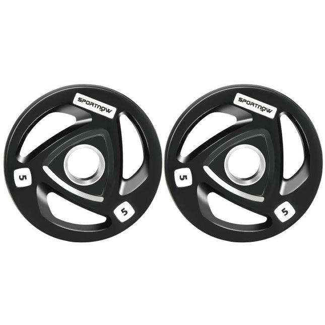 Two 5kg Olympic Weight Plates, Tri-Grip Rubber-Coated Barbell Weights, with 5cm Holes, for Home, Gym, Office