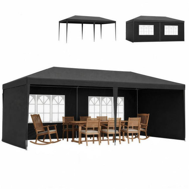 2.95 x 5.83 m Semi-Open Gazebo - Dark Grey