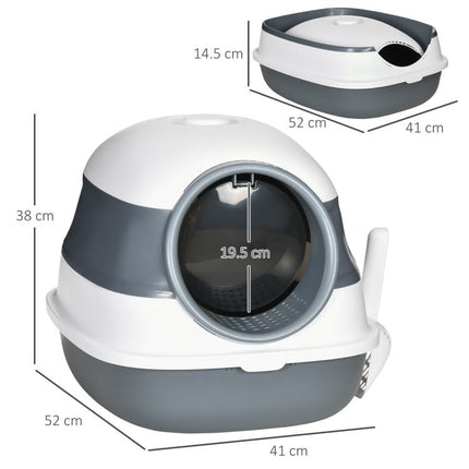 Foldable Cat Litter Tray with Lid, Deodorant, Scoop, White