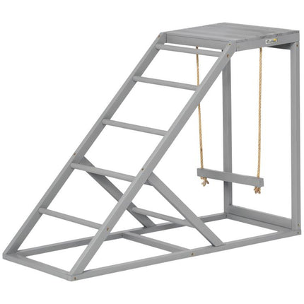 Wooden Chicken Coop Toy with Swing, Ladder, Platform, Grey