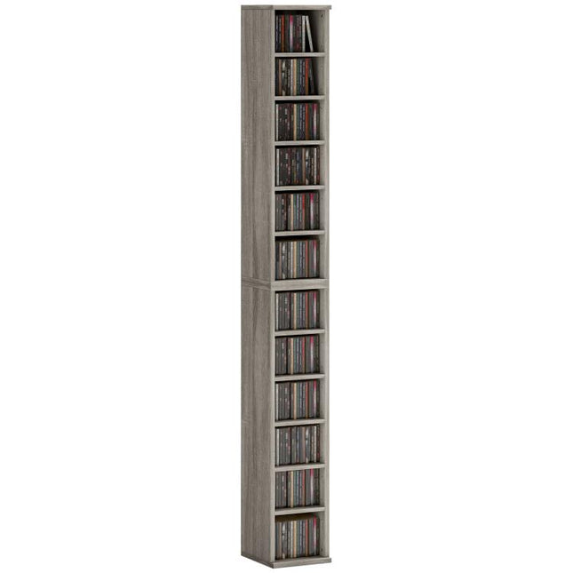 Set of 2 CD Media Display Shelf Unit Tower Rack with Adjustable Shelves, Mocha Wood Effect