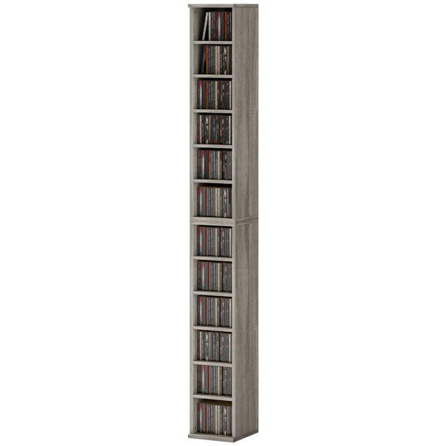 Set of 2 CD Media Display Shelf Unit Tower Rack with Adjustable Shelves, Mocha Wood Effect