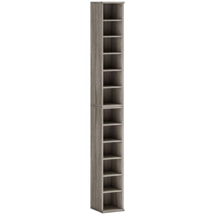 Set of 2 CD Media Display Shelf Unit Tower Rack with Adjustable Shelves, Mocha Wood Effect
