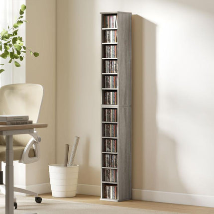 Set of 2 CD Media Display Shelf Unit Tower Rack with Adjustable Shelves, Mocha Wood Effect