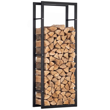 Metal Firewood Log Holder Tall Firewood Rack Indoor Outdoor Fireplace Wood Storage Shelf, Black, 60Wx25Dx150Hcm