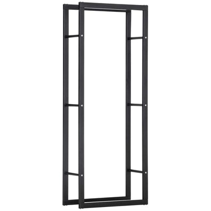 Metal Firewood Log Holder Tall Firewood Rack Indoor Outdoor Fireplace Wood Storage Shelf, Black, 60Wx25Dx150Hcm