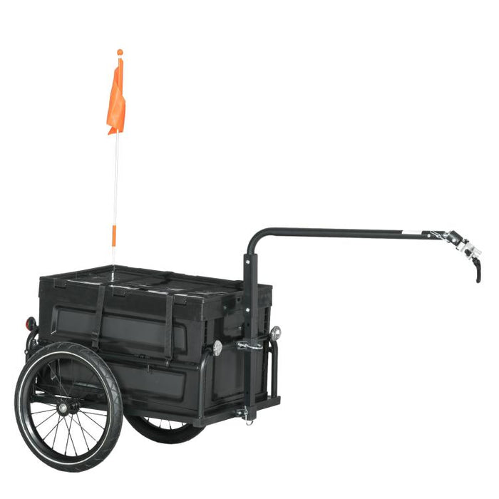 Steel Trailer for Bike, Bicycle Cargo Trailer with 65L Foldable Storage Box and Safe Reflectors, Max Load 40KG, Black