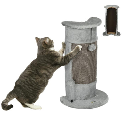 58cm Cat Scratching Post, with Covered Plush, Play Balls, for Corner Walls - Grey