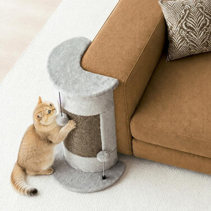 58cm Cat Scratching Post, with Covered Plush, Play Balls, for Corner Walls - Grey