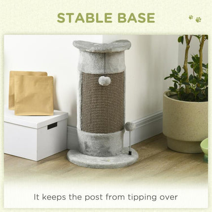 58cm Cat Scratching Post, with Covered Plush, Play Balls, for Corner Walls - Grey
