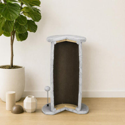 58cm Cat Scratching Post, with Covered Plush, Play Balls, for Corner Walls - Grey