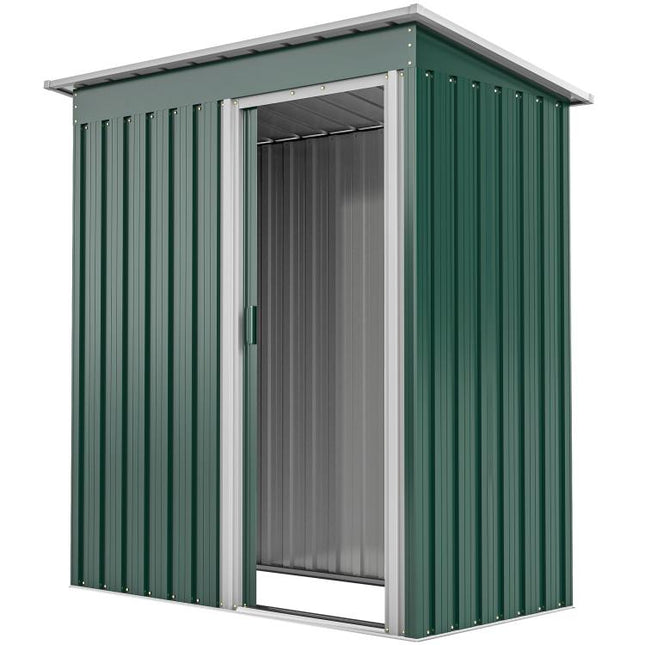 5 x 3ft Garden Storage Shed with Sliding Door and Sloped Roof Outdoor Equipment Tool, Green