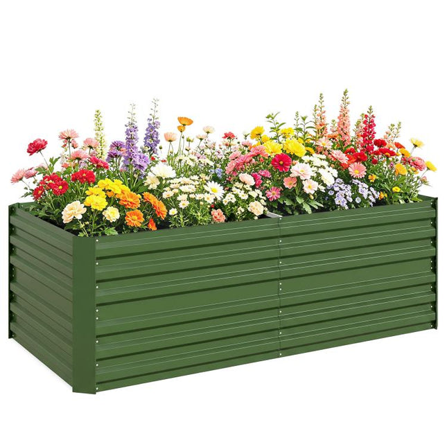 Raised Beds for Garden, Galvanised Steel Outdoor Planters with Multi-reinforced Rods, 180 x 90 x 59 cm, Green
