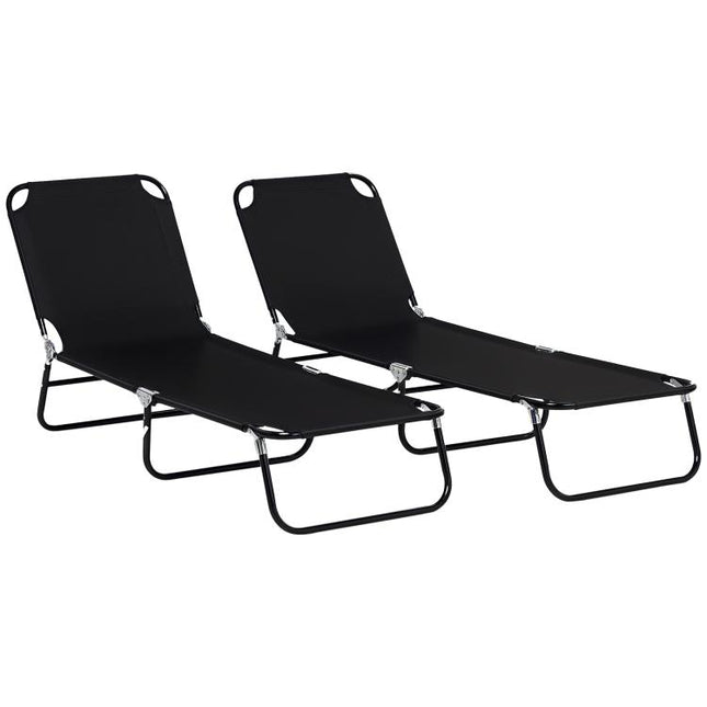 Set of Two Metal Frame Folding Sun Loungers - Black