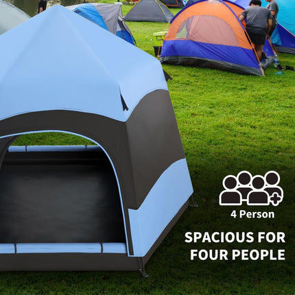 3 Man Instant Pop Up Tent with Rainfly, Portable Camping Shelter with Sewn-in Groundsheet, Carry Bag, Blue