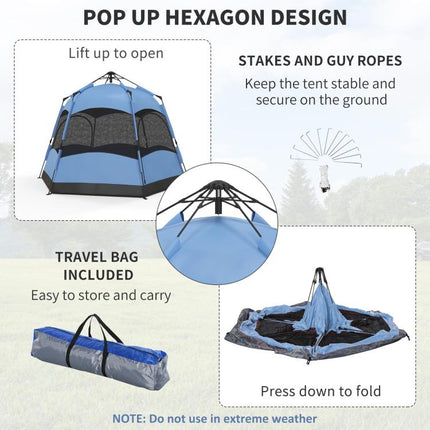 3 Man Instant Pop Up Tent with Rainfly, Portable Camping Shelter with Sewn-in Groundsheet, Carry Bag, Blue