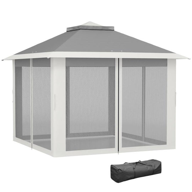 Pop Up Canopy Tent with Double Roof, Zipped Mesh Sidewalls, Carrying Bag, Height Adjustable for Patio Garden, Dark Grey