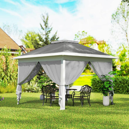 Pop Up Canopy Tent with Double Roof, Zipped Mesh Sidewalls, Carrying Bag, Height Adjustable for Patio Garden, Dark Grey
