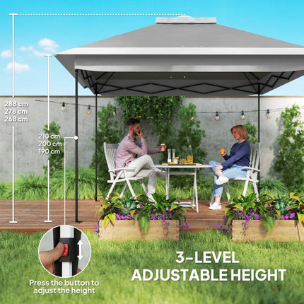 Pop Up Canopy Tent with Double Roof, Zipped Mesh Sidewalls, Carrying Bag, Height Adjustable for Patio Garden, Dark Grey