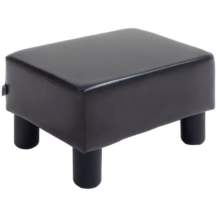 PU Leather Footstool Ottoman Cube with 4 Plastic Legs, Brown