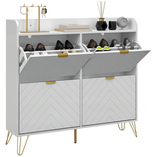 Narrow Shoe Storage Cabinet, Slim Shoe Cupboard with 4 Flip Drawers, Adjustable Shelf, Shoe Rack for 16 Pairs of Shoes