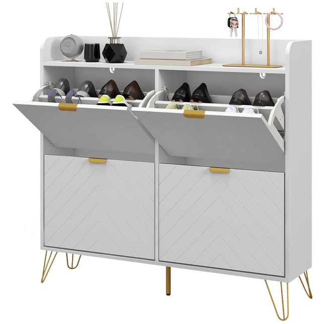 Narrow Shoe Storage Cabinet, Slim Shoe Cupboard with 4 Flip Drawers, Adjustable Shelf, Shoe Rack for 16 Pairs of Shoes