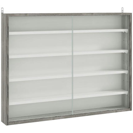 5-Tier Wall Display Shelf Unit Cabinet w/ 4 Adjustable Shelves Glass Doors Home Office Ornaments 60x80cm Grey Wood Grain