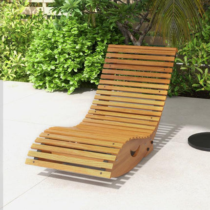 Outdoor Rocking Chair w/ Slatted Seat, Wooden Rocking Chair, 130cm x 60cm x 60cm, Light Brown