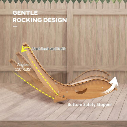 Outdoor Rocking Chair w/ Slatted Seat, Wooden Rocking Chair, 130cm x 60cm x 60cm, Light Brown