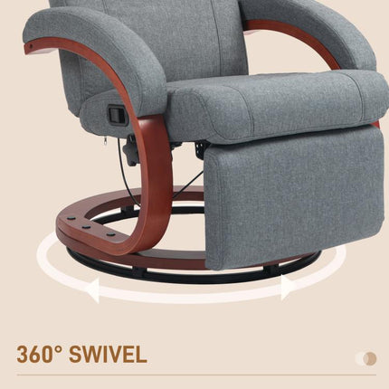 135 Degrees Manual Reclining Swivel Chair, with Footrest - Grey