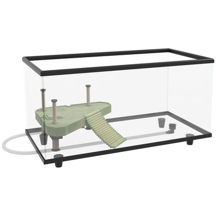 50L Glass Turtle Tank Aquarium with Basking Platform, Easy Drainage