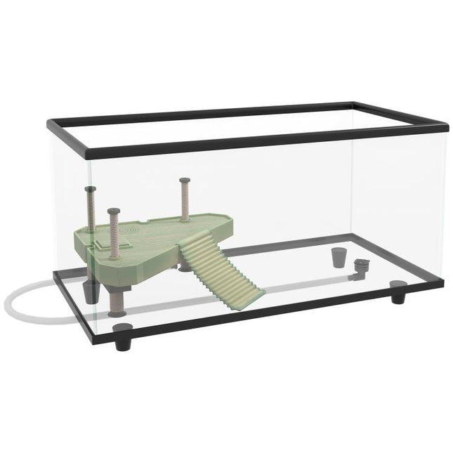 50L Glass Turtle Tank Aquarium with Basking Platform, Easy Drainage