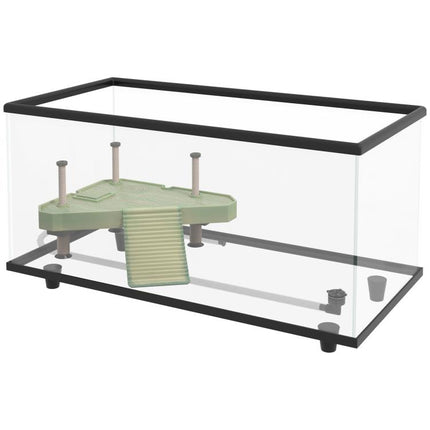 50L Glass Turtle Tank Aquarium with Basking Platform, Easy Drainage