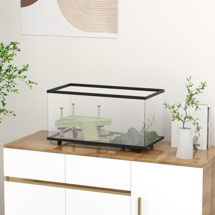 50L Glass Turtle Tank Aquarium with Basking Platform, Easy Drainage