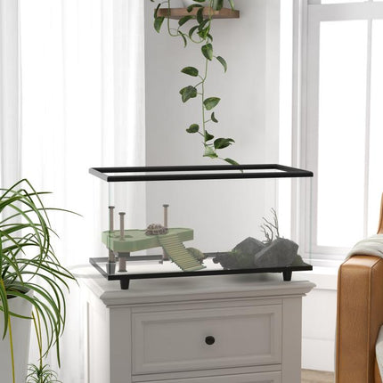 50L Glass Turtle Tank Aquarium with Basking Platform, Easy Drainage