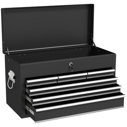 Steel Six Drawer Tool Storage Carry Chest, with Lock and Keys - Black