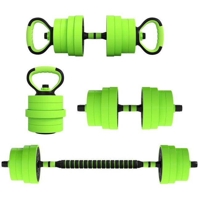 30kg 6-In-One Adjustable Weight Dumbbells Set, Barbell, Kettlebell, Push Up Stand - Green