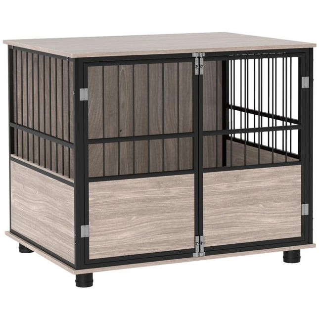 80cm Furniture Style Dog Crate Dog Cage End Table Indoor with 3 Doors Soft Washable Cushion, for Medium Sized Dogs