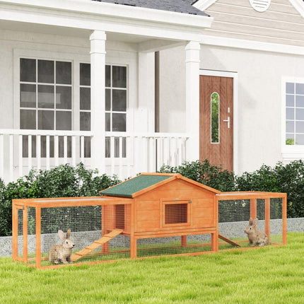 Wooden Rabbit Hutch with Run, Tray, Ramps, Asphalt Roof, 309 x 70 x 87cm, Orange