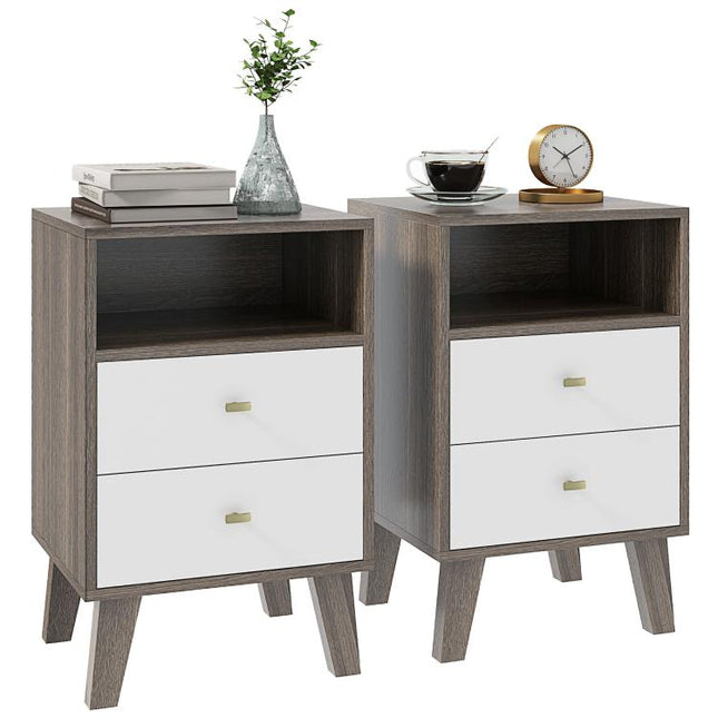 Industrial-Scandinavian Mix Bedside Table, with Drawers and Shelf