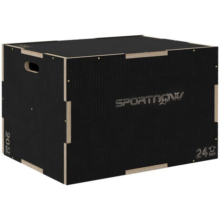 Multi-Faceted Jump Box, Wooden Step Up Box, for Home, Gym, Exercise, 51/61/76cm- Black