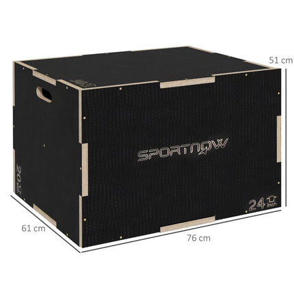 Multi-Faceted Jump Box, Wooden Step Up Box, for Home, Gym, Exercise, 51/61/76cm- Black