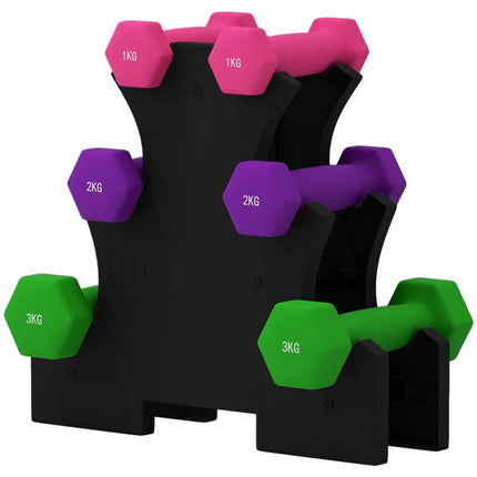 2 x 1kg, 2 x 2kg, 2 x 3kg Dumbbells Set with Dumbbell Rack, Hand Weights for Home Gym Training