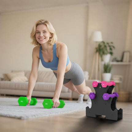 2 x 1kg, 2 x 2kg, 2 x 3kg Dumbbells Set with Dumbbell Rack, Hand Weights for Home Gym Training