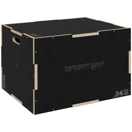 Multi-Faceted Jump Box, Wooden Step Up Box, for Home, Gym, Exercise, 41/51/61cm - Black