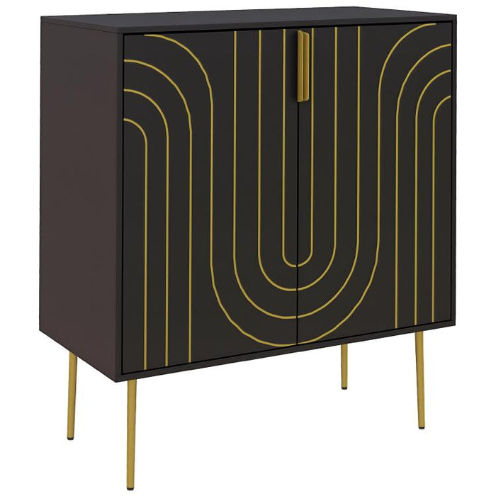 Art Deco Inspired Sideboard, with Adjustable Shelf - Black/Gold Tone