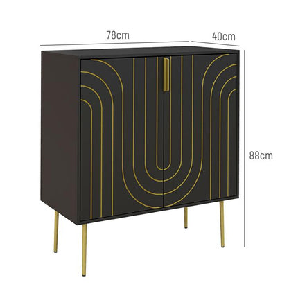 Art Deco Inspired Sideboard, with Adjustable Shelf - Black/Gold Tone
