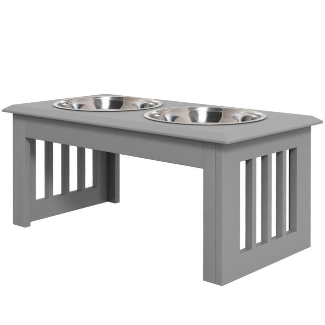 Raised Dog Feeding Bowls with Stand, Stainless Steel for Medium Dog, 58L x 31W x 25H cm - Grey