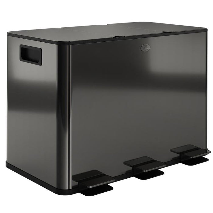3 x 15L Pedal Bin, Steel Triple Kitchen Bin with Soft Close Lid, Removable Inner Buckets, Fingerprint-Proof, Black